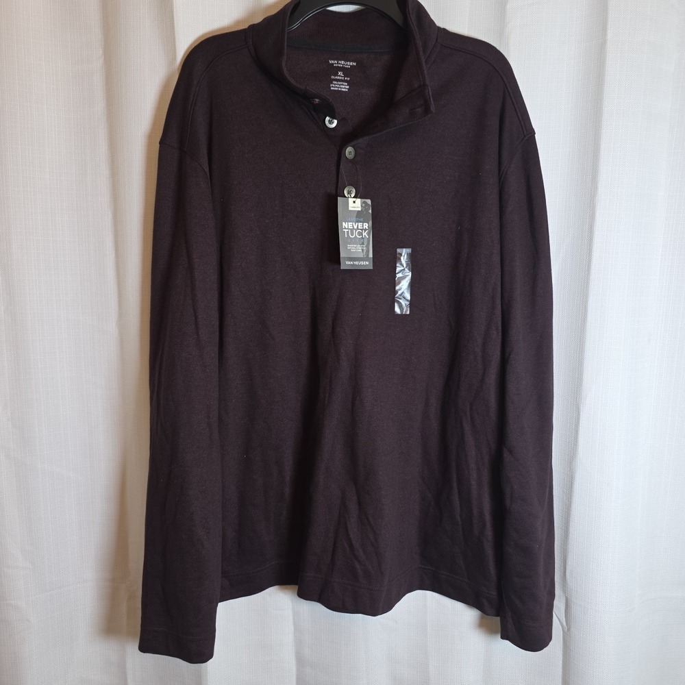 Van Heusen Men's Long Sleeve Never Tuck Button Mock Pullover XL New